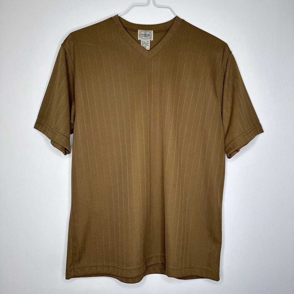 Linea Uomo Vintage Made in‎ Italy Men’s V-Neck Shirt Brown Large 100% Nylon